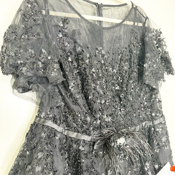 Mac Duggal 20362 Embellished Flutter Sleeve Bow Waist Dress Black Size 14 NEW - Picture 7 of 13